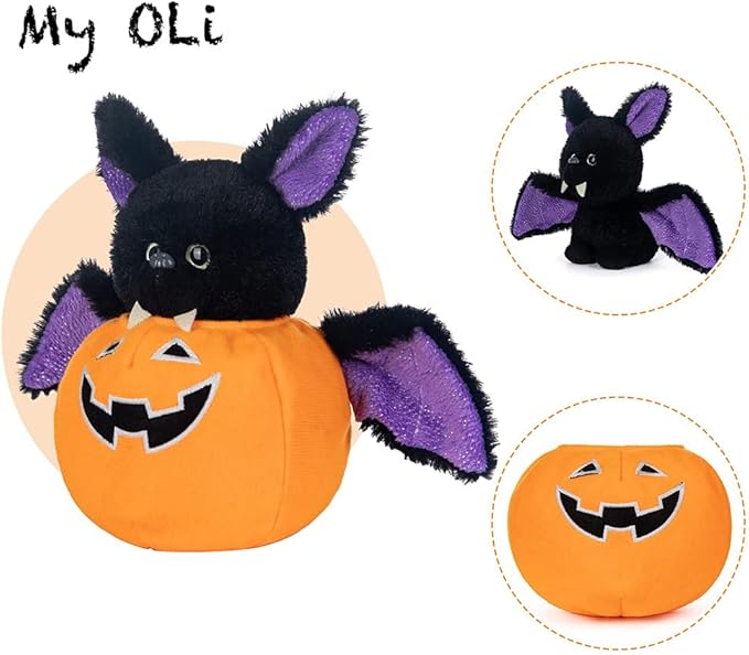 My OLi Plush Pumpkin Stuffed Bat Toy Glow in The Dark Detachable Bat Plush with Cute Pumpkin for Kids Babies & Toddlers Fun & Spooky Decorations