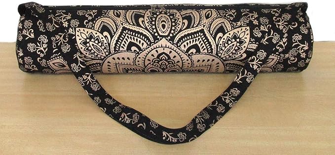 ICC Black Gold Mandala Full-Zip Exercise Yoga Mat Carry Bag Gym Beach Pilates Carrier Bags Hippie Mandala Indian Cotton Bag
