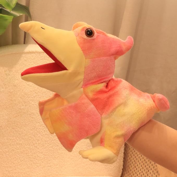 Cuteoy Plush Pterosaurus Hand Puppet Stuffed Animal Toy Open Movable Mouth Creative Role Play Storytelling Dinosaur Plushies Gifts for Kids Toddlers Birthday Christmas