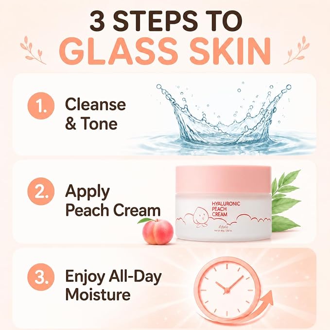 esfolio made in Korea Hyaluronic Peach Cream 2.82 Oz, Lightweight Daily Facial Moisturizer with Hyaluronic Acid and Peach Extract, Fast Absorbing Hydration Cream for Dry and Normal Skin