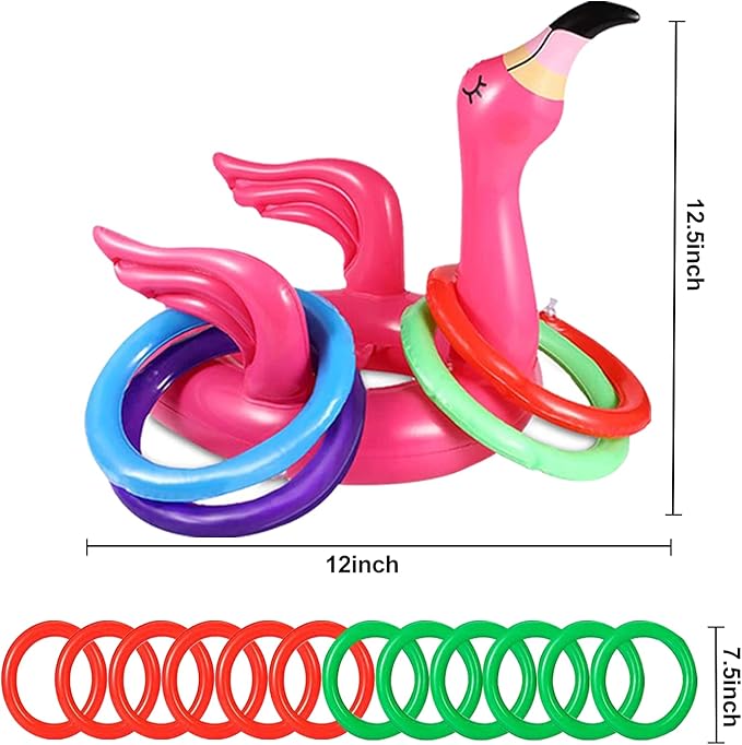 Camlinbo 15 Pcs Inflatable Flamingo Pool Toys Ring Toss Pool Game, Flamingos Luau Party Decor Hawaiian Beach Toys Carnival Outdoor Luau Party Games Supplies for Adults Family