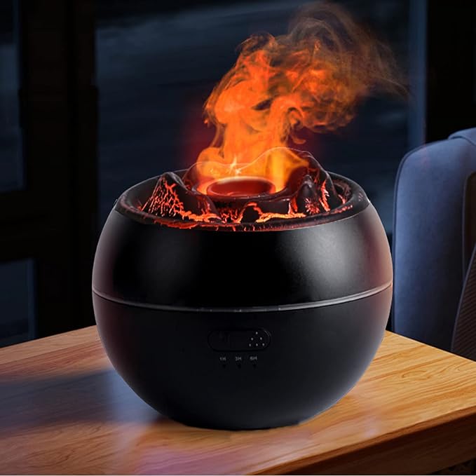 YALEDI Essential Oil Diffuser, Volcano Fire Flame Aromatherapy Diffuser, 360ml Ultrasonic Cool Mist Humidifier, Scent Aroma Diffuser with 7 Colors Light, Timer & Auto Shut-Off for Home, Room (Black)