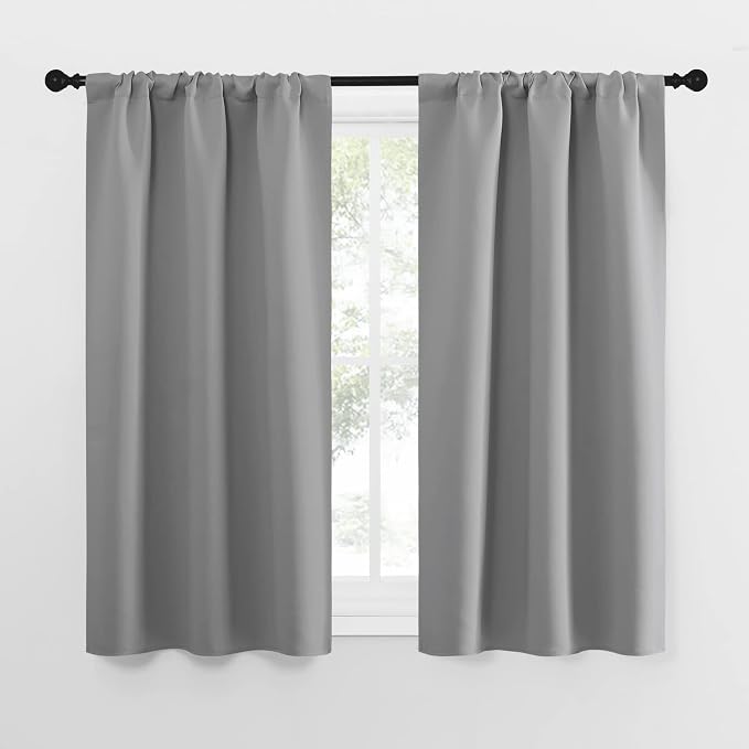 NICETOWN Short Curtains for Small Window - Home Decoration Thermal Insulated Rod Pocket Blackout Blinds & Drapes for Small Windows (Silver Grey, 2 Panels, W34 x L54 -Inch)