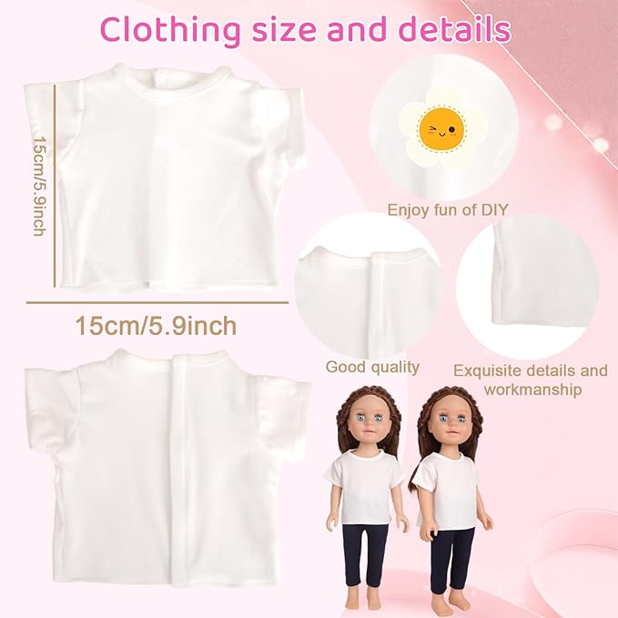 5-Piece Plain White T-Shirts for 17-18 Inch Dolls | DIY Customizable Doll Tees