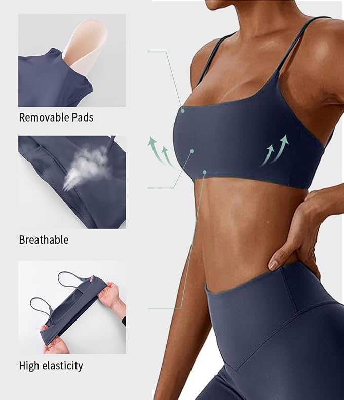 Comper Women's Sports Bras Wirefree Racerback Workout Bras Sexy Thin Straps Yoga Sport Bras with Removable Pads