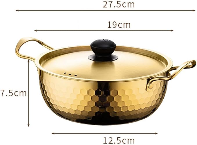 Korea Ramen Pot Stockpot Practical Stainless Steel with Lid Soup Pot Saucepan for Backyard Parties Hiking Picnic Pasta Curry, 18cm Gold