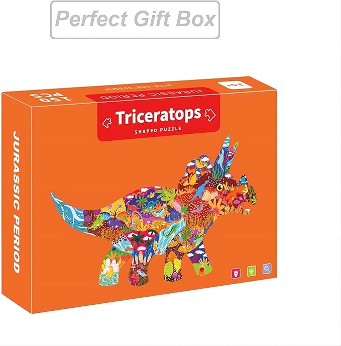 Jigsaw Puzzles for Kids Ages 4-8, 8-10, Colorful Animal Shaped Puzzle Floor Puzzles Children Learning Educational Toys Games Gifts for Boys and Girls (Triceratops-150 PCS)