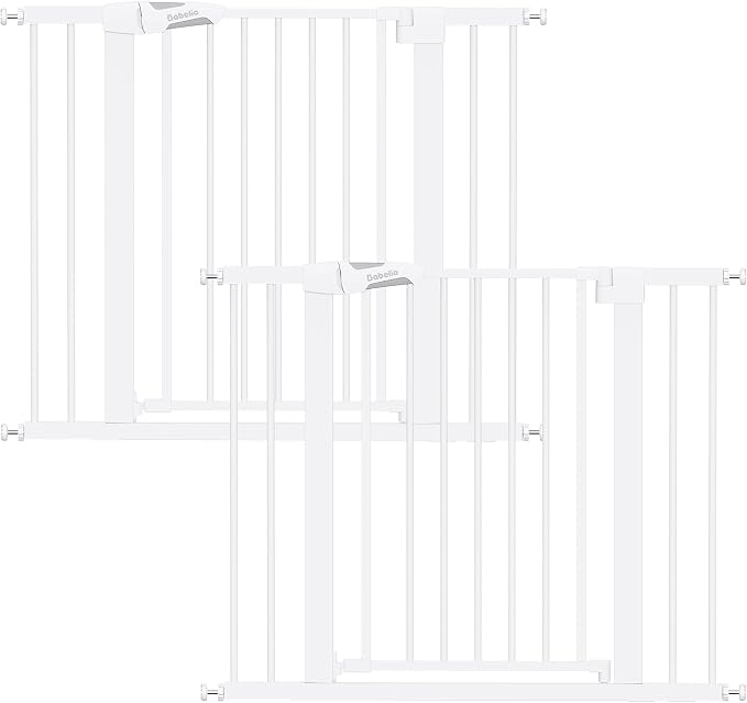 Babelio 26-40" Wide Baby Gate for Stairs & Doorways, 3 Ways Locking System with Auto-Close, Pressure Mounted No Drilling, Easy Install for Stairs, Hallway, Kitchen, Indoor Use, White (2 Pack)