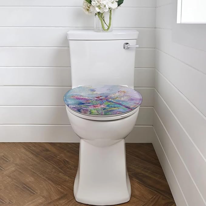 Dragonfly Toilet Seat Covers for Bathroom Polyester Fabric Soft and Breathable Toilet Lid Cover Polyester Fabric Universal for Most Toilet Bowl Lids