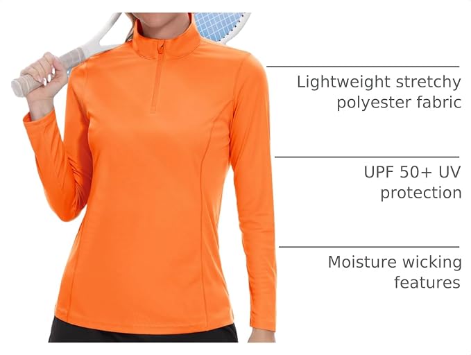 TACVASEN Women's Quarter Zip Pullover Golf Shirts UPF 50+ Long Sleeve Sun Shirts UV Protection Workout Tops