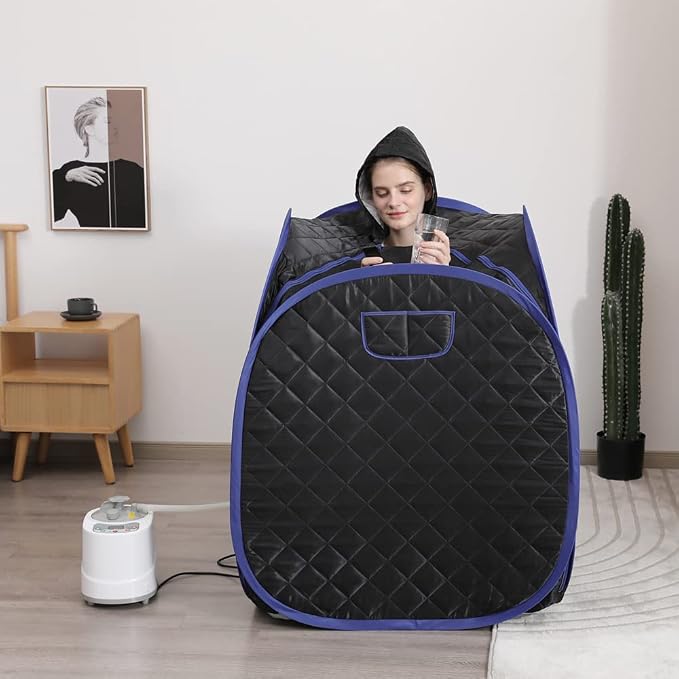 Smartmak Portable Sauna Kit, one Person Full Body at Home Spa Hat Tent, Include 2L Steamer with Remote Control for Detox US Plug- Black