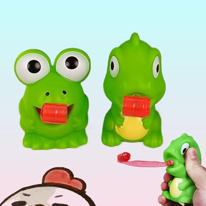 LBKKC Easter Basket Stuffers Rubber Frog Dinisaur Toys Tongue Sticking Out, Creative Party Favor, Novelty Relief Stress Squeeze Toys Funny Gags Gifts for Kids Adults,Sensory Toys, 4 Pack