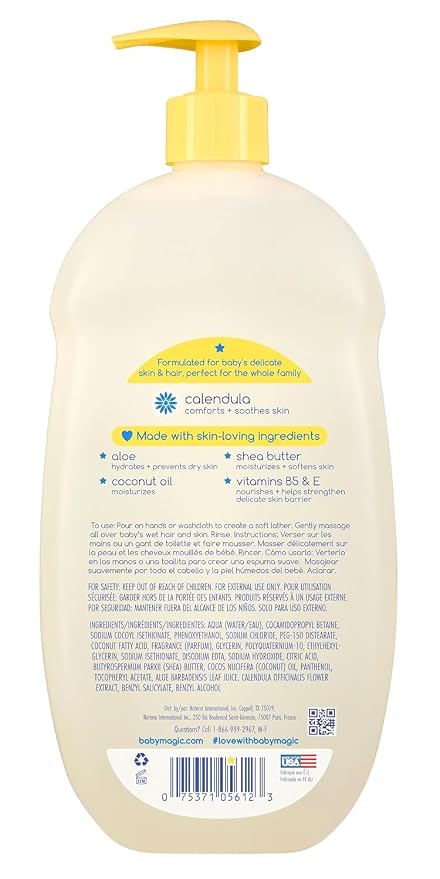 Baby Magic Moisturizing Hair & Body Wash Calendula & Coconut, Specially Formulated for Baby's Delicate Skin, Soft Powder Scent, Tear-Free, Hypoallergenic, Dermatologist Recommended, 30 Fl Oz