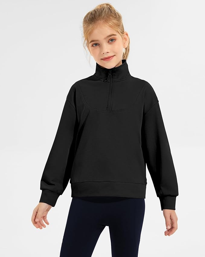 Girls Quarter Zip Sweatshirt Long Sleeve Pullover Tops Kids Casual Spring Outfits for Teen Girls, 5-14 Years