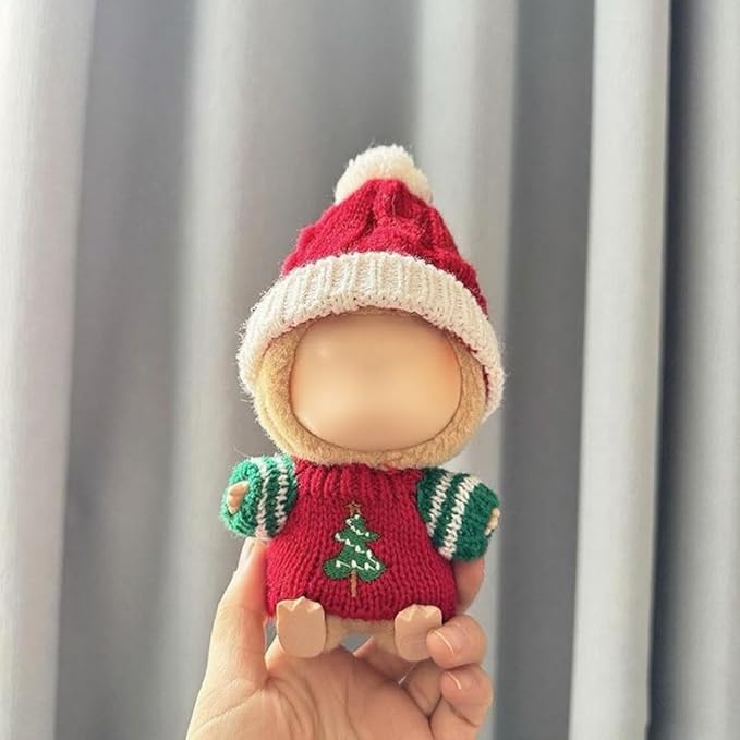 17cm Dolls Christmas Outfit - 2-Piece Clothing Set for Labubu Clothes Set Including a Knitted top&hat Accessories, Christmas Clothes for Labubu Dolls Accessories- (No Doll)