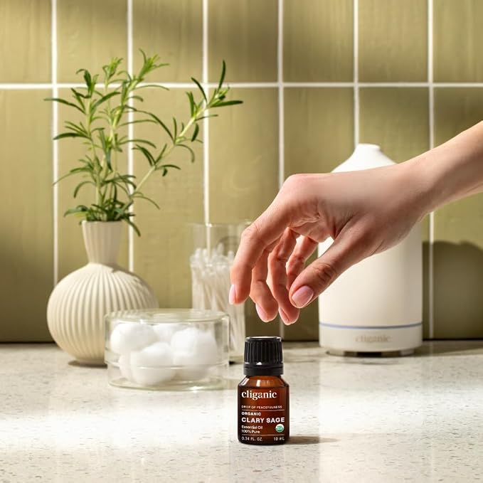 Cliganic Organic Clary Sage Essential Oil, 100% Pure Natural for Aromatherapy | Non-GMO Verified