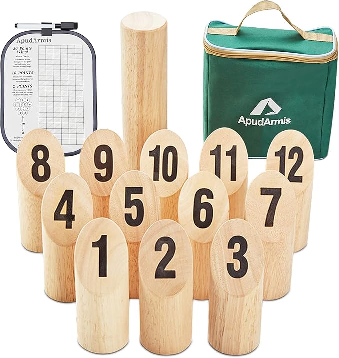 ApudArmis Wooden Tossing Game Set, Numbered Block Toss Games Set with Scoreboard & Carrying Case - Outdoor Lawn Backyard Beach Game for Adults Family