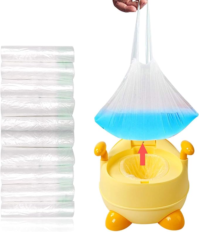 100 Pack Disposable Potty Liners with Drawstring, 17.3”×9.4” Universal Fit Potty Training Bags, Leakproof Tear-Resistant Toilet Seat Liner for Kids Toddlers, Travel Outdoor & Pet Waste Cleanup