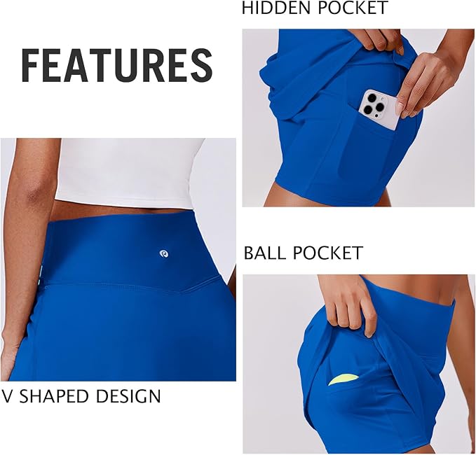 PINSPARK 14" Womens Tennis Skirt High Waisted Golf Skort with 2 Pockets | Built-in Shorts, A Line, Tummy Control, Stretchy, Casual, Mini, Workout, Pickleball, Running, Skort for Woman