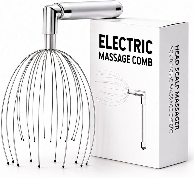 Head Massager Scalp, Vibrating Electric Scalp Massagers, Battery Powered Head Scratchers Massager Whisk Hair Massage Relax Tool with 20 Metal Fingers for Stress Relief, ldeal Gift for Women & Men