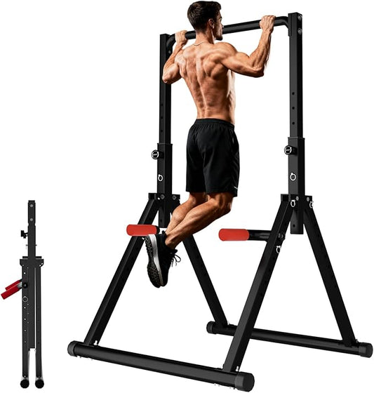 DOBESTS Power Tower Pull Up Bar Free Standing, Adjustable Foldable Pull Up Station, Home Gym Strength Training Equipment 700LBS