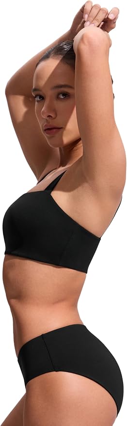 CRZ YOGA Square Neck Bikini Tops for Women - Padded Wide Straps Full Coverage Bathing Suit Swim Bra