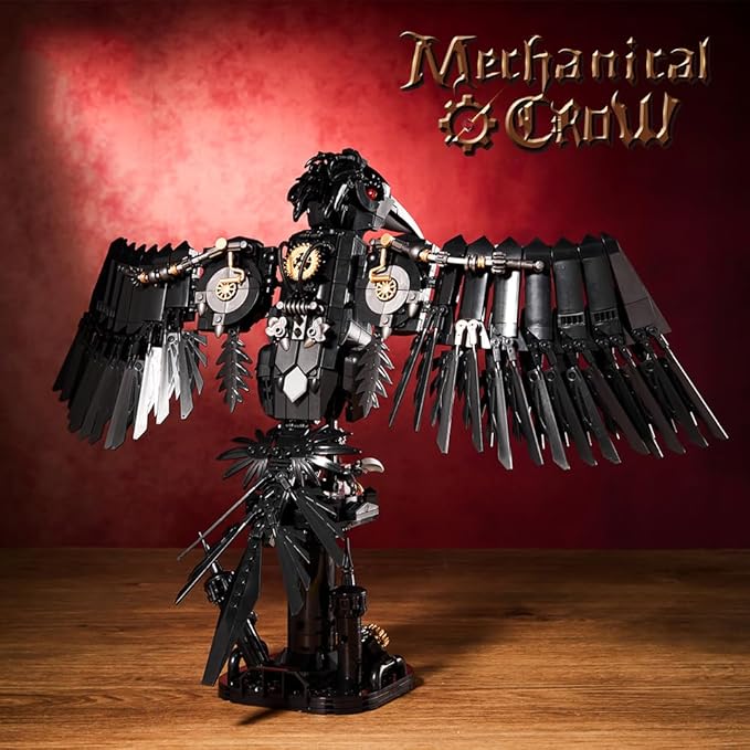 1018PCS Mechanical Crow Building Set, Mechanical Raven Bird，DIY Model Kit with Moving Wings & Rotating Head, Compatible Building Blocks for Adults & Kids 8+