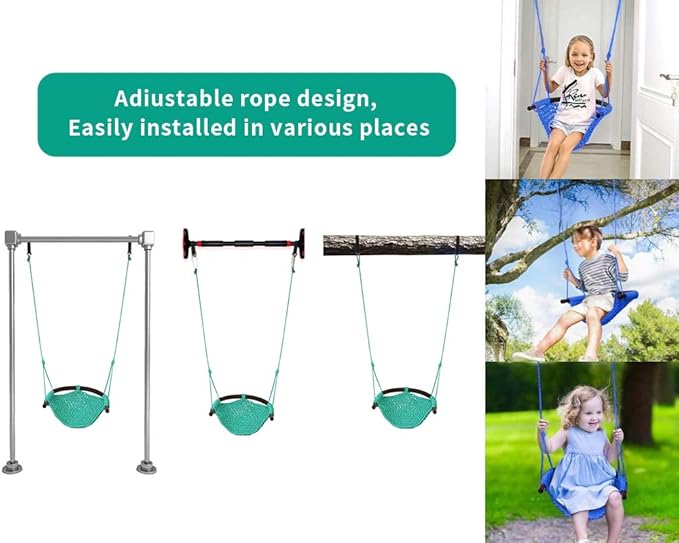 Hand-Knitting Toddler Swing, Swing Seat for Kids with Adjustable Ropes, Little tikes Swings Set, for Outdoor Indoor, Playground, Backyard (Macaron Green)