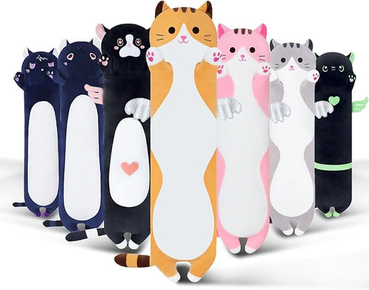 Long Cat Body Pillow for Kids, Cute Cat Stuffed Animals Gifts for Girls, Long Cat Plush Toy for Birthday, Soft Cat Plushies Pillow (Yellow, 27.6in/70cm)