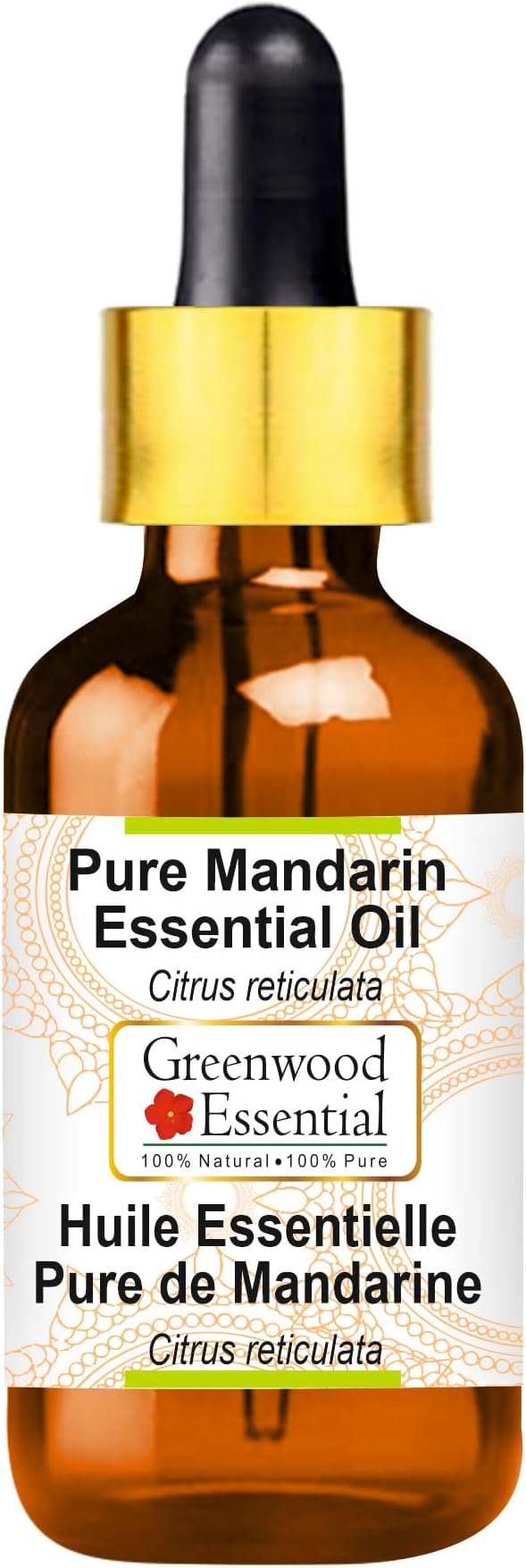 Greenwood Essential Pure Mandarin Essential Oil (Citrus reticulata) with Glass Dropper Steam Distilled 10ml (0.33 oz)