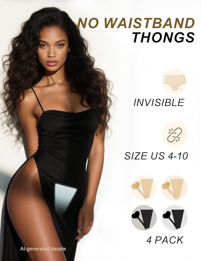 4 PCS C-String Thongs for WomenSelf-Adhesive Underwear No Belt Panties