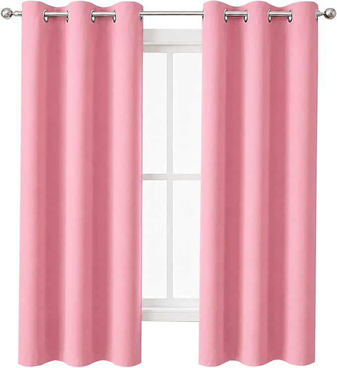 LEMOMO Pink Thermal Blackout Curtains/42 x 72 Inch/Set of 2 Panels Room Darkening Curtains for Bedroom