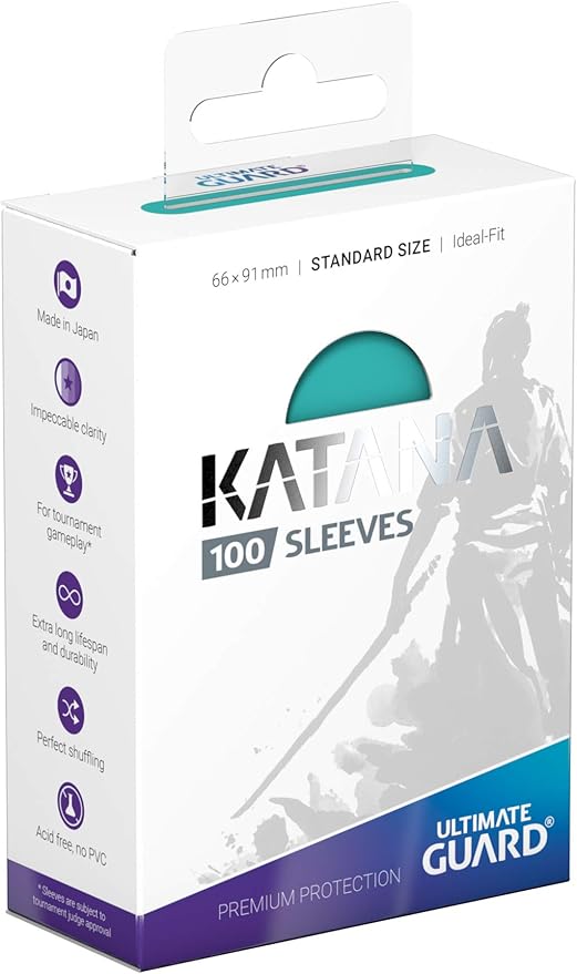 Ultimate Guard Katana Card Sleeves: 100 Standard Size TCG Sleeves, 66 x 91mm, Turquoise Back, Tournament Quality, No PVC & Acid-Free, High Clarity