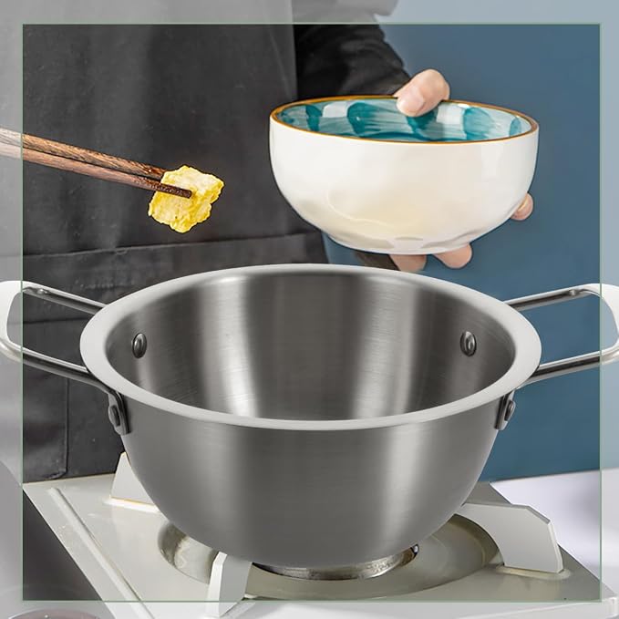 Zerodeko Stainless Steel Double Ear Soup Pot Non-stick Porridge Cooker with Lid for Instant Noodles Small Hot Pot and Korean Ramen Compact Design for Easy Carrying