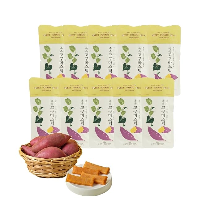 HELLO KFOOD HANWOOL Korean Sweet Potato Sticks – Soft & Chewy Snack, Made with 100% Korean Sweet Potatoes, Natural Healthy Snack, 20g x 10 Packs