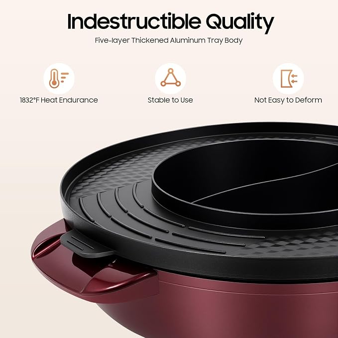 Hot Pot Electric with Grill 2 in 1, 110V 2200W Indoor Korean BBQ Grill Smokeless Grill and Hotpot Pot Combo Easy-clean Non-stick Coating Dual Controls for Family Gatherings or Friends Parties