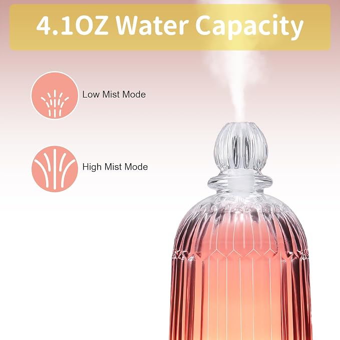 120ml Glass Diffuser, Ultrasonic Aroma Diffusers Cool Mist Humidifier with Glass Cover & Plastic Reservoir with 7 Color LED Lights, Auto Shut-Off for Office, Home, Yoga, Spa(Black Bottom)