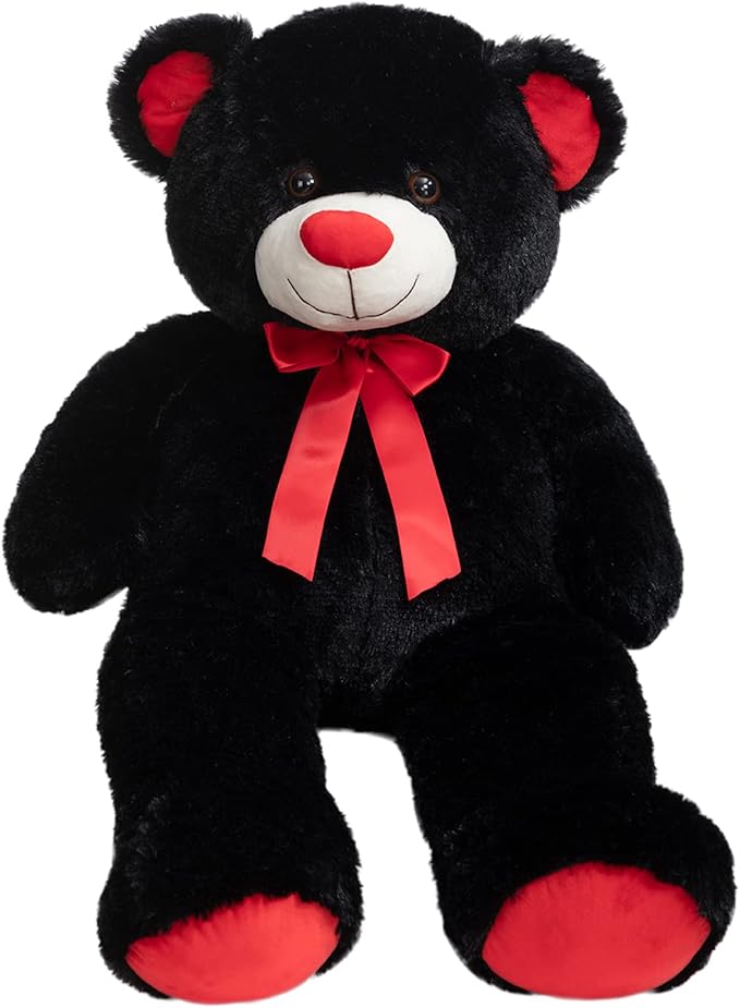 Big Teddy Bear Stuffed Animal Giant Teddy Bear Plush with Red Ribbon Bow Valentine's Day Plush Toy Gift for Girlfriend Bride 36 inch Black