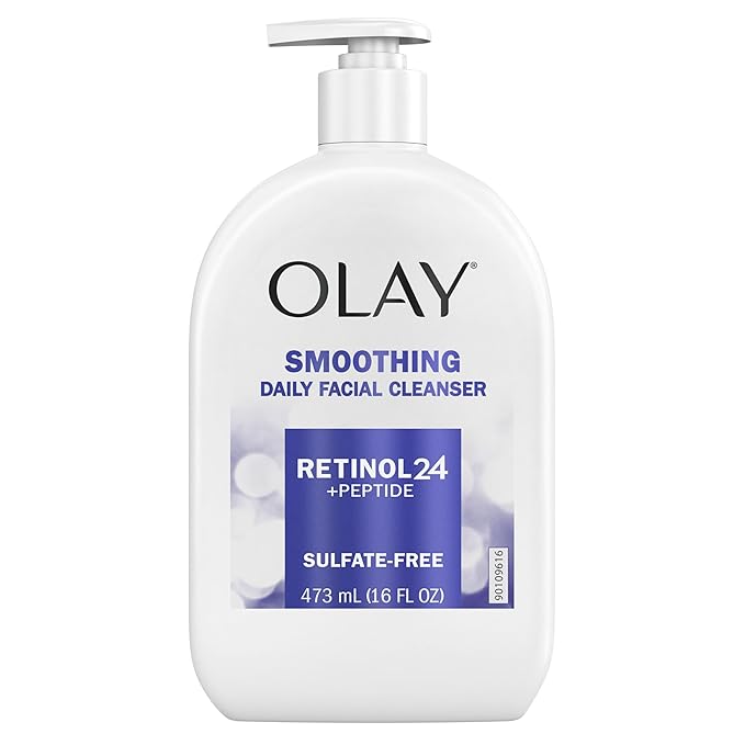 Olay Face Wash, Daily Facial Cleanser with Retinol, Peptides & Glycerin - Smoothing, Noursihes Skin Surface, Hydrates while Cleansing - Sulfate-Free, Paraben-Free, 16 Oz