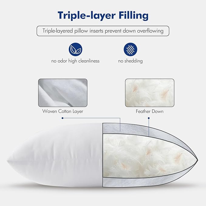 MIULEE Feather Pillow Insert 22x22, Throw Pillow with Cotton Cover | Fluffy and Plump, Decorative Pillows for Sofa Bed Couch, Double-Layer Down-Proof Cotton Cover