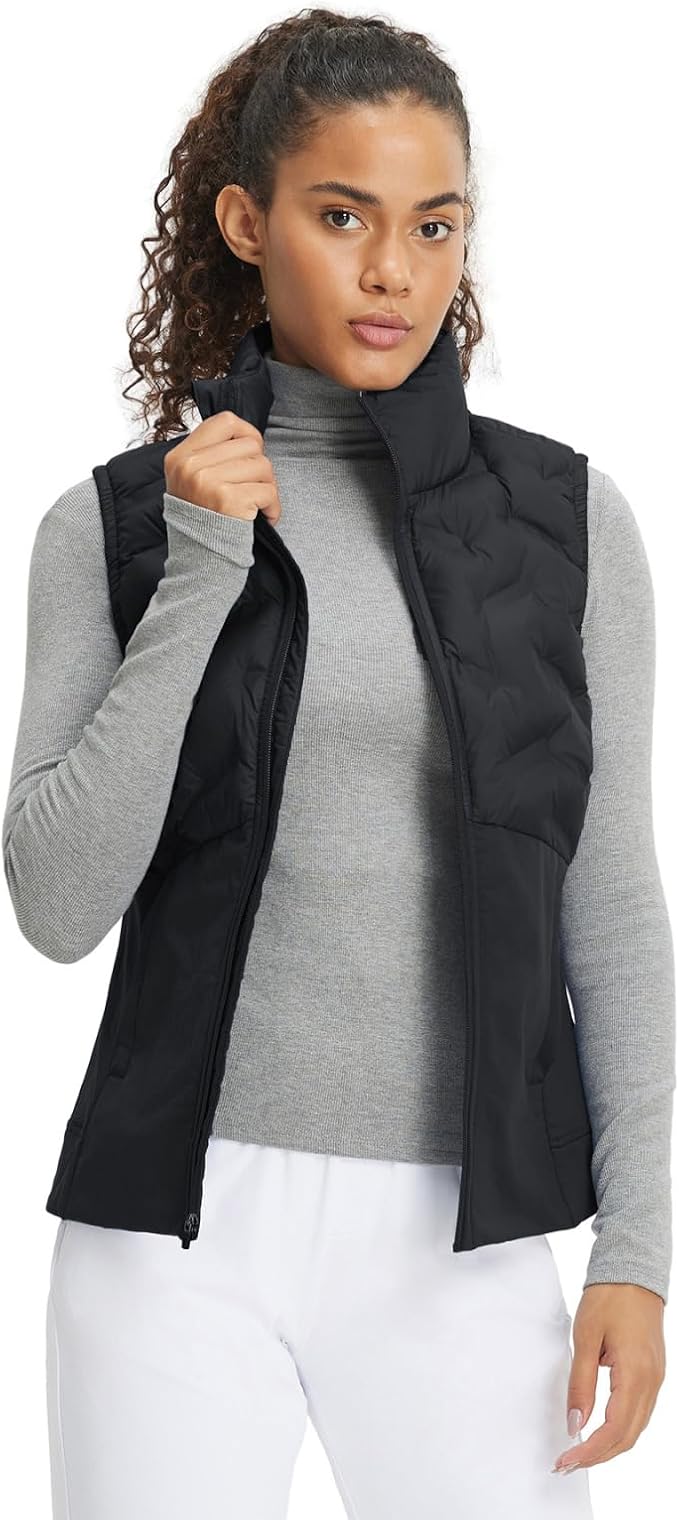 Puffer Vests Womens Lightweight Stand Collar Slim Fit Winter Sleeveless Jacket for Women with Golf Hiking