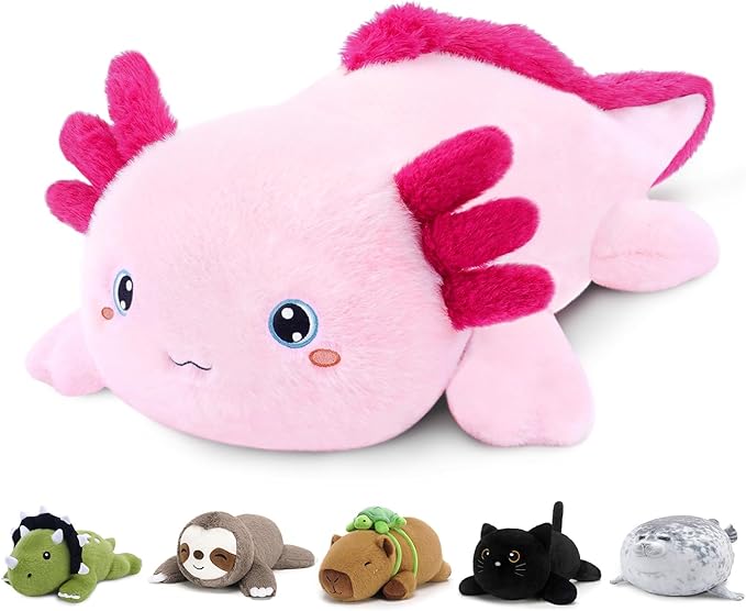 SQEQE Weighted Stuffed Animal Axolotl, Soft Weighted Axolotl Plush Toy, Cute Hugging Pillow Gift for Kids Adults, Home Decoration Valentines Gifts Birthday Present 13.8 Inch, 1.7 Lb