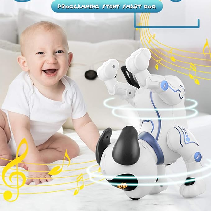 Fisca Remote Control Dog, RC Robotic Stunt Puppy Voice Control Toys Handstand Push-up Electronic Pets Dancing Programmable Robot with Sound for Kids Boys and Girls Age 6, 7, 8, 9, 10 Year Old