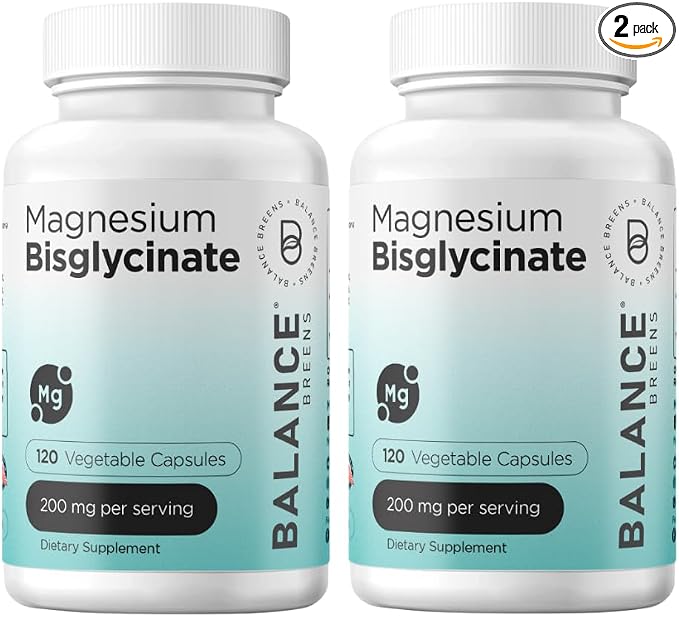 Balancebreens Magnesium Glycinate 200mg - Magnesium Bisglycinate Chelated Supplements for High Absorption - Non GMO and Gluten Free Gentle on Stomach for Restful Sleep and Muscle Support, 120 Count