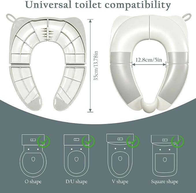 Kids Foldable Toilet Seat with Storage Bag - Training Urine Anti-Slip Toilet Seat Cover with Splash Guard for Children Toddlers, Portable & Travel-Friendly Easy Clean Universal Fit-Grey