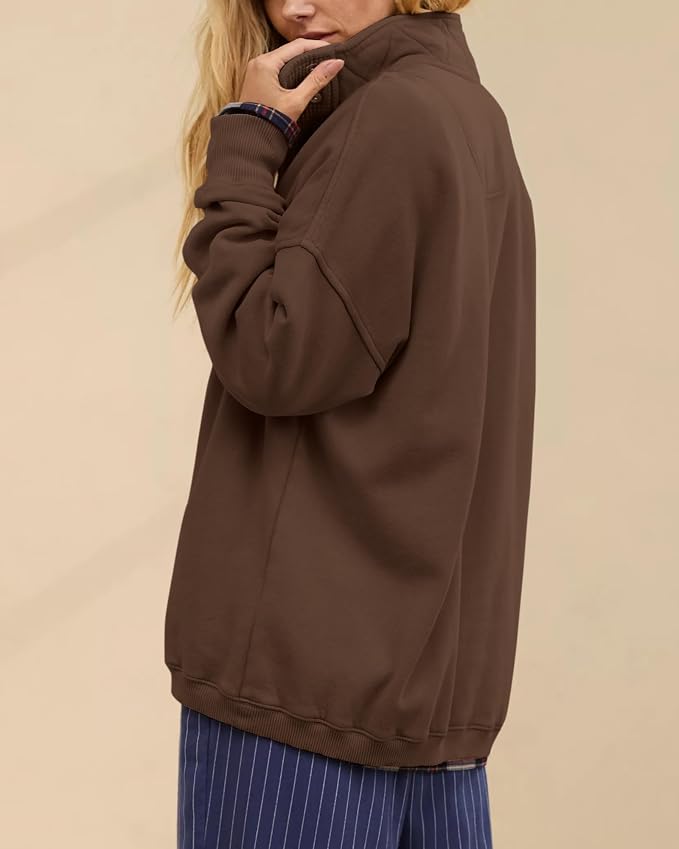 Gacaky Sweatshirt for Women Oversized Casual Long Sleeve Button Henley Neck Pullover Tops Fashion Outfits Clothes