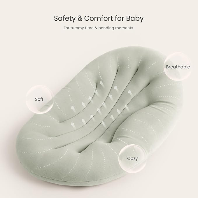 Baby Lounger for Newborn: Portable & Lightweight Pillow for Tummy Time Playtime & Diaper Changes - Skin-Friendly & Breathable for 0-12 Month Supervised Use