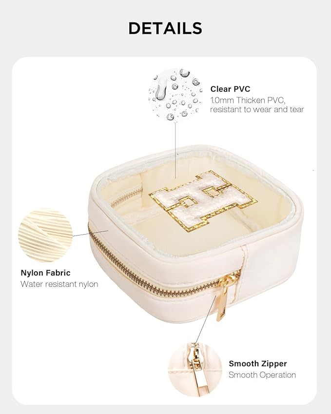 KOTORA Initial Make Up Bag Travel Toiletry Bag, Clear Makeup Bag Preppy Cosmetic Bag Travel Essentials Gifts for Women Teen Girlfriend Teacher Mom Brithday Daughter Gifts Swim Gifts For Girls Beige H