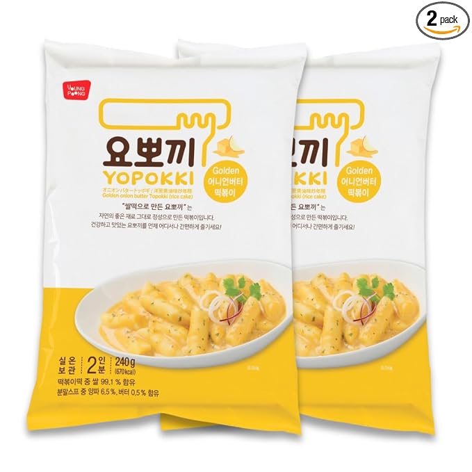 Yopokki Instant Tteokbokki Rice Cakes Korean, Topokki Pack - Great with Cheese and Ramen Noodles, Korean Snacks for College Dorm, Korean Food Meal Kit, Pack of 2 (Onion Butter, 2 Packs)
