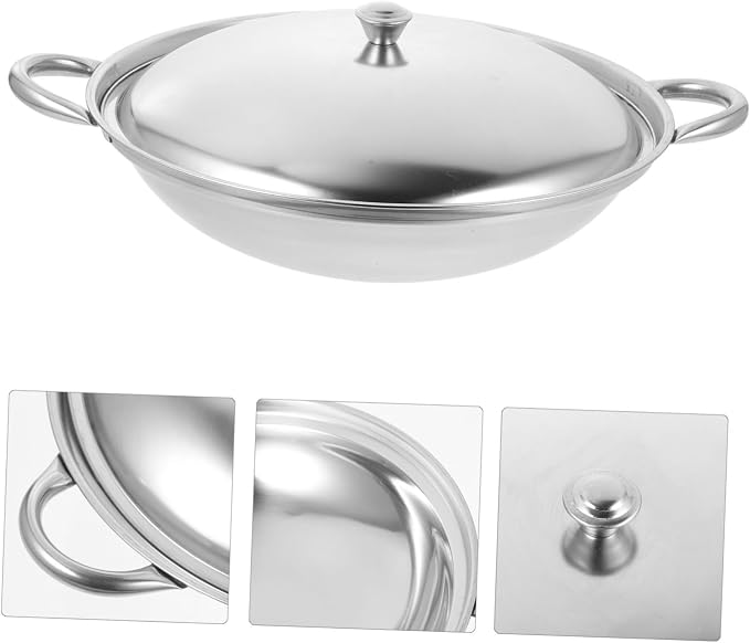 Cabilock Dry Pan with Lid Nonstick Pan Nonstick Wok Paella Cooking Stir Fry Skillet Wok Skillet Reheating Pot Stewpot Pow Stainless Steel s Korean Pot Mini China